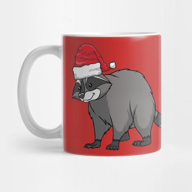 Santa Hat-Wearing Raccoon Funny Christmas Holiday by Contentarama